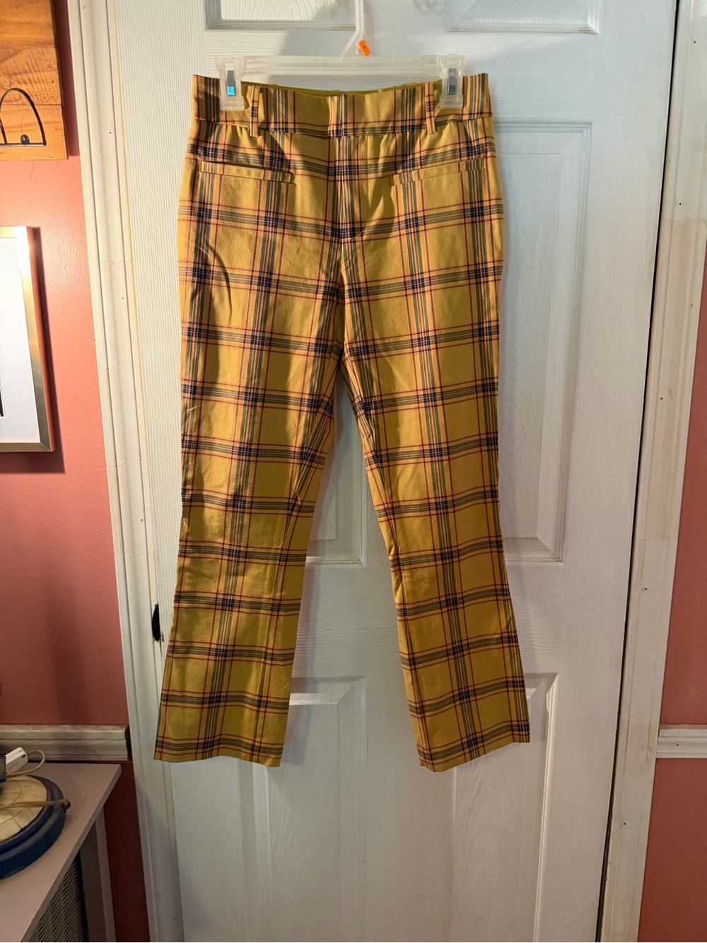 Women Anthropologie Mustard Yellow Plaid Chinos